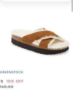 Birkenstock Women’s Shearling Crisscross Slide - Chestnut Suede